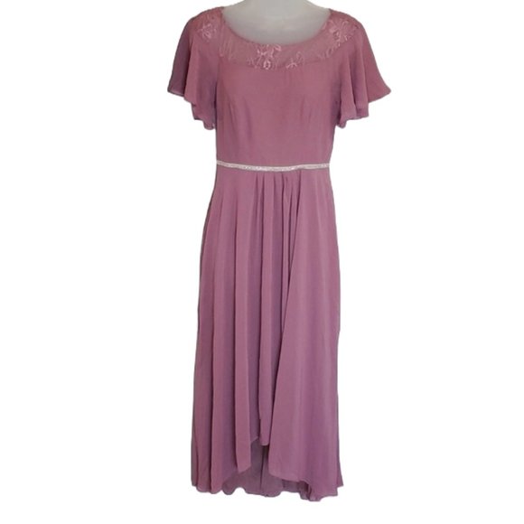 Ever-Pretty Women's A-line Short Sleeve High Low Lace Chiffon Midi Dress… - Picture 2 of 8
